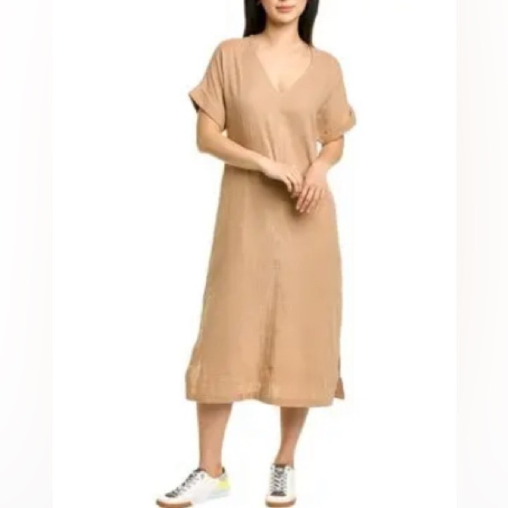 Faherty Dream Maggie Organic Cotton Gauze Vee Neck Midi Dress SZ M